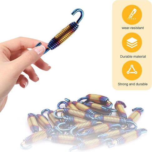 2PCS Motorcycle Exhaust Springs, Stainless Steel Motorcycle Exhaust Muffler Spring Hooks, 40mm-60mm Adjustable Shock-Absorbing Exhausts Pipe Spring Kit, for Riding Motor Scooter ATV(Half Blue) in Kuwait