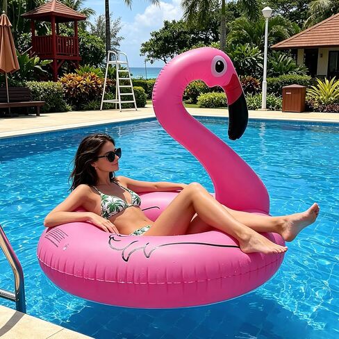 NMM Inflatable Flamingo Pool Floats with Solar LED Lights - Floaties for Lake Beach Water Floaty Swim Rings Pool Party Toys for Adults Kids in Kuwait