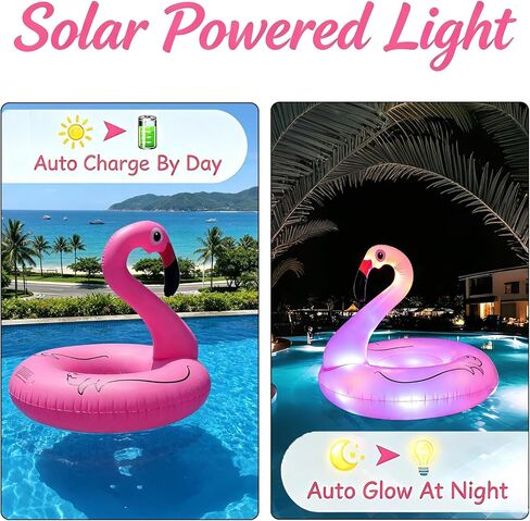 NMM Inflatable Flamingo Pool Floats with Solar LED Lights - Floaties for Lake Beach Water Floaty Swim Rings Pool Party Toys for Adults Kids in Kuwait