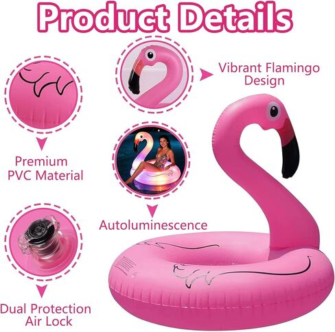 NMM Inflatable Flamingo Pool Floats with Solar LED Lights - Floaties for Lake Beach Water Floaty Swim Rings Pool Party Toys for Adults Kids in Kuwait