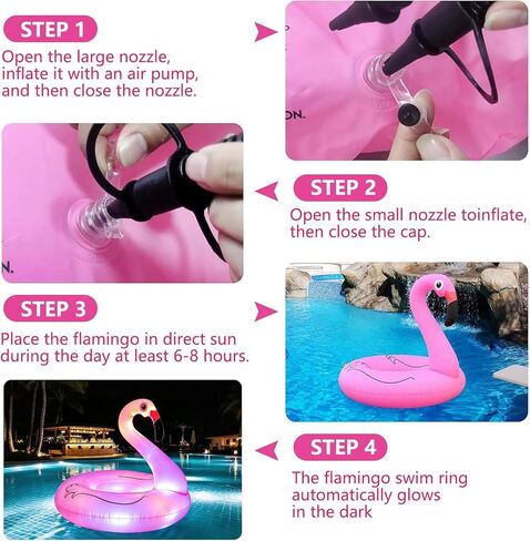 NMM Inflatable Flamingo Pool Floats with Solar LED Lights - Floaties for Lake Beach Water Floaty Swim Rings Pool Party Toys for Adults Kids in Kuwait