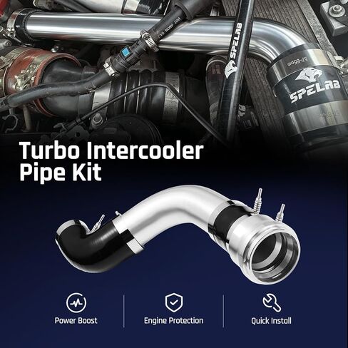 أنابيب التبريد البيني SPELAB Turbo متوافقة مع 2017-2024 Ford F250 F350 F450 6.7L PowerStroke V8 ديزل، مجموعة أنابيب المبرد الداخلي من الألومنيوم الجانب البارد، فضي in Kuwait