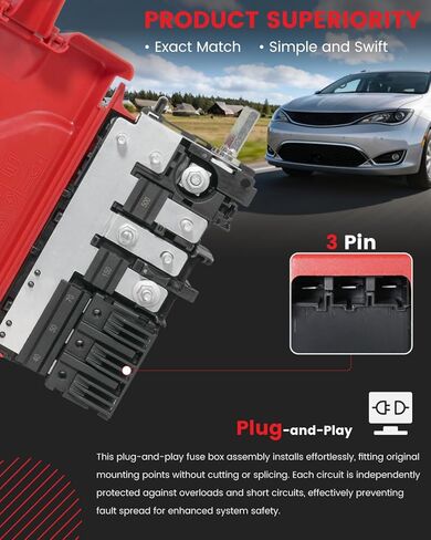68260128AB Pre Fuse Box, Engine Bay Battery Distribution Fuse Block, Compatible with Chrysler Pacifica 2017-2026/Voyager 2020-2026 Red & Black in Kuwait