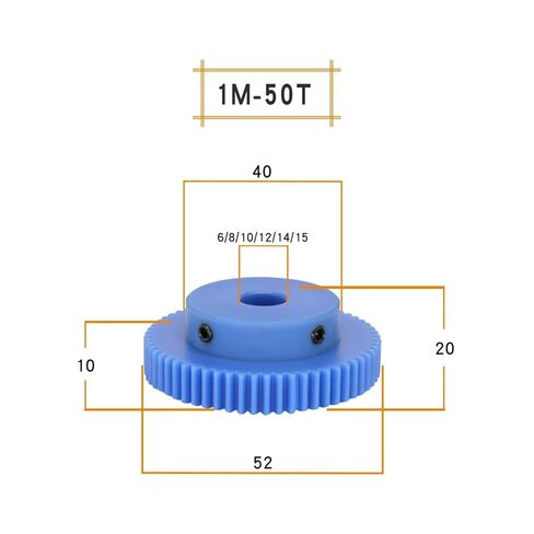 Plastic Gear 1M-50T/60T Bore Size 6/8/10/12/14/15 mm Teeth Pitch 3.14mm Teeth Height 10mm Blue Spur Gear Transmission Parts(15 mm,50 Teeth) in Saudi Arabia