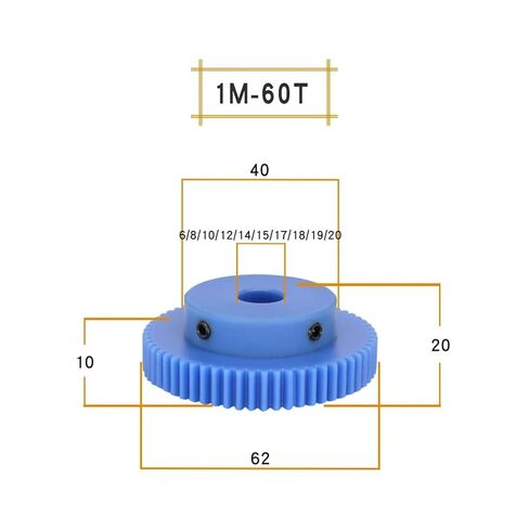 Plastic Gear 1M-50T/60T Bore Size 6/8/10/12/14/15 mm Teeth Pitch 3.14mm Teeth Height 10mm Blue Spur Gear Transmission Parts(15 mm,50 Teeth) in Saudi Arabia