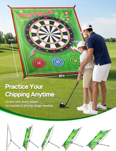 2-in-1 Golf Chipping Game Set, 4.5 x 6 FT Double-Sided Practice Mat with Oversize & Standard Adjustable Golf Clubs, Sticky Balls for Indoor Outdoor Backyard, Great Gift for Adults, Juniors & Beginners in Kuwait
