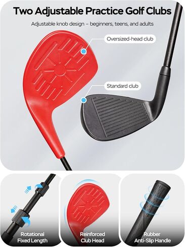 2-in-1 Golf Chipping Game Set, 4.5 x 6 FT Double-Sided Practice Mat with Oversize & Standard Adjustable Golf Clubs, Sticky Balls for Indoor Outdoor Backyard, Great Gift for Adults, Juniors & Beginners in Kuwait