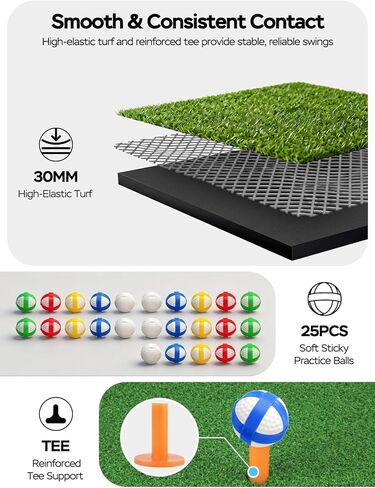 2-in-1 Golf Chipping Game Set, 4.5 x 6 FT Double-Sided Practice Mat with Oversize & Standard Adjustable Golf Clubs, Sticky Balls for Indoor Outdoor Backyard, Great Gift for Adults, Juniors & Beginners in Kuwait