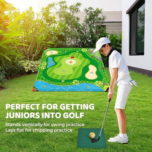 DyBaxa Golf Chipping Game - Golf Battle Game for Kids, 54*54 Golf Target Mat with 16 Sticky Balls, 8 Bean Bag, 6 Axe, 2 Soccer, Perfect for Family Fun, Outdoor Lawn, Poolside, Backyard Party Activity in Kuwait