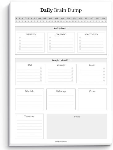Templatables Brain Dump Notepad، لوحة مكتب قائمة المهام، مخطط الإنتاجية، مخطط يومي ADHD | 50 ورقة قابلة للتمزيق غير مؤرخة مقاس A4 (أحادية) in Kuwait