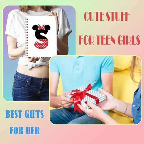 LONGXIN Cute Cartoon Mouse Gifts Initial A-Z Personalized Notebook Journal Magic Mouse Stuff Wizard Gifts for Women Girls Mouse Lover Birthday Christmas Gift Ideas Hardcover Spiral Notebook (S) in Kuwait