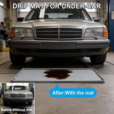 Oil Drip Pan for Under Car, 34'' x22'' Oil Drip Mat for Garage Floor, Silicone Oil Drip Pan with Raised Edge, Oil Catch Pad Non-Slip No Splatter for Auto & Home Floor Protection in Kuwait