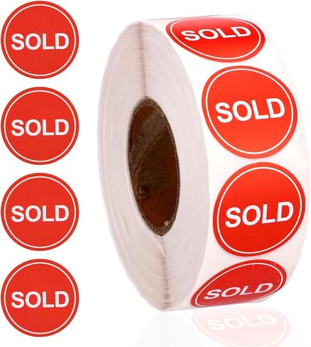1000pcs Sold Stickers, 25mm/1in Self-Adhesive Round Roll Point of Sale Pricing Labels Inventory Control Tags for Retail Stores Yard Sales Markets Shops (Red) in Kuwait