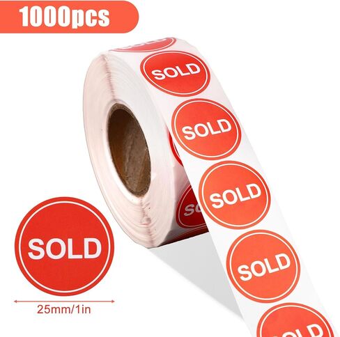 1000pcs Sold Stickers, 25mm/1in Self-Adhesive Round Roll Point of Sale Pricing Labels Inventory Control Tags for Retail Stores Yard Sales Markets Shops (Red) in Kuwait