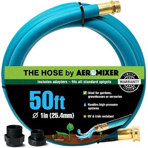 Aeromixer THE HOSE - خرطوم حديقة 1 بوصة بطول 50 قدمًا مع مجموعة محول لـ 3/4 حنفية، خراطيم حديقة تجارية بدون ربط، خراطيم مياه صناعية شديدة التحمل للأماكن الخارجية، أداة سقي عالية الضغط 650 رطل لكل بوصة مربعة in Kuwait