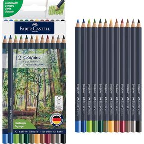 Faber-Castell Goldfaber Colored Pencils: Landscape Colored Pencils with Smooth Laydown, Rich Pigments, Break-Resistant Cores, Perfect for Nature Drawing, Outdoor Sketching & Adult Coloring (12 Count) in Kuwait