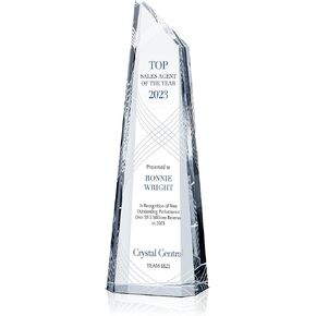 Crystal Peak Top Sales Award Trophy – Personalized Corporate Recognition Plaque with Custom Engraving for Sales Excellence, Quarterly Performance or Salesperson of The Year (L - 10") in Kuwait