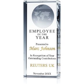 Custom Engrave Crystal Globe Employee of The Year Recognition Award Plaque, Personalized with Recipient and Company Name, Unique Crystal Corporate Recognition Award Plaque (L - 7") in Kuwait