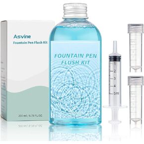 Asvine Fountain Pen Cleaning Flush Kit, Efficient Calligraphy Pen Nibs Cleaner Solution with Two Containers and One Syringe Filler, 200ML in Saudi Arabia