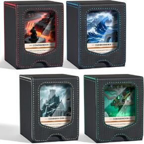 Fabmaker 4 Pack Deck Box متوافق مع MTG Commander، (في انتظار براءة اختراع) صندوق تخزين بطاقات التداول المغناطيسي مع القائد، يناسب 100 بطاقة ذات أكمام مزدوجة، صندوق بطاقات متوافق مع Magic the Gathering in Kuwait