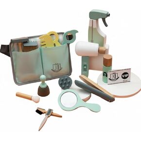 Gralara 18 Pieces Wooden Hairdresser Toy Set Smooth Edges Wooden Makeup Toy Set Water-Based Paint Pretend Salon Playset for Preschoolers, Playroom in Saudi Arabia