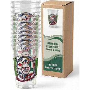 24 قطعة من أكواب كرة القدم 12oz أكواب بلاستيكية شفافة للاستعمال مرة واحدة، كأس موضوع بطولة العالم لكرة القدم 2026 - تصميم كرة قدم ثلاثي الأمة، لوازم الحفلات لديكورات يوم اللعبة، أكواب الاستاد in Kuwait