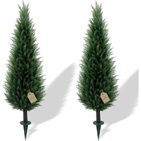 2 Pack 5ft(60") Artificial Cedar Topiary Trees Artificial Shrubs Cypress Tree Outdoor Artificial Shrubs Fake Plants UV Rated Potted Plants for Front Porch Décor ，Outdoor, Indoor, Front Door, Office in Saudi Arabia
