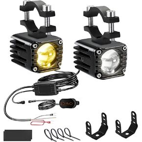 60W دراجة نارية مساعدة أضواء القيادة LED أضواء الضباب الأبيض العنبر للماء أضواء العمل على الطرق الوعرة مع جبل بين قوسين الأسلاك تسخير متوافق مع دراجة نارية شاحنة SUV ATV in Kuwait