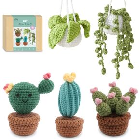 HOUSE CREATIVITY Crochet Plant Kit for Beginners – Mini Succulent & Cactus Garden (5 Plants), Amigurumi Crochet Starter Kit with Video Tutorial, Yarn & Pots, Cute Desk Decor DIY Craft Gift in Kuwait