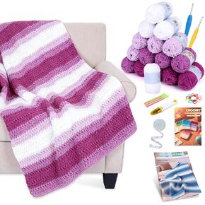 Reessy Crochet Blanket Kit for Beginners Adults – Gradient Green Ombre Throw Blanket Kit with Soft Chenille Yarn, Hooks & Instructions – Handmade Crochet Starter Set for Adults in Saudi Arabia