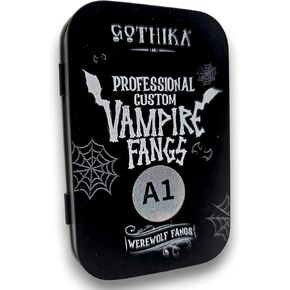 Gothika Professional Custom Werewolf Fangs - 4-Piece Theatrical FX Prosthetics Set (Vita Shade A1) - Complete Kit with Fitting Material, Mixing Spoon, Nail File, Instructions & Metal Tin in Saudi Arabia
