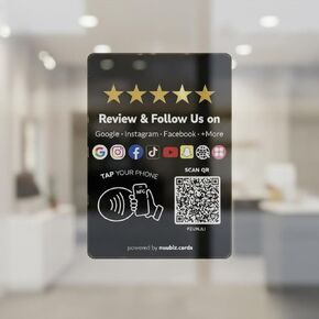 مراجعة لوحة بطاقة Tap لـ Google مع علامة الوسائط الاجتماعية لـ Instagram وFacebook - Multilink NFC مراجعة ومتابعة علامة رمز الاستجابة السريعة - شاشة عرض الأعمال مع حامل ولاصق - بدون تطبيق/رسوم in Kuwait