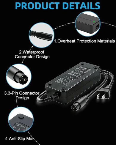 54.6V 3A Fast Battery Charger for Super 73,with 3-Pin Connector for 48V Lithium Battery 110V-120V Power Adapter Compatible for Z/S/R-Series,Z S R Adventure, ZX,RX,S2,Replacement Part etc (3A) in Kuwait