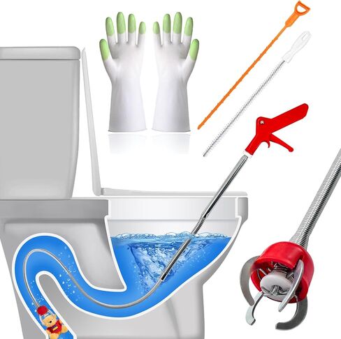 Toilet Snake Drain Clog Remover, 51"Toilet Auger Grabber, Upgraded Snake Drain Tool, Flexible Claw Grabber Pickup Tool with 4 Claws For Picking Up Clogs In Toilet Pipes And Drains, Comes With Gloves in Saudi Arabia