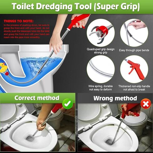 Toilet Snake Drain Clog Remover, 51"Toilet Auger Grabber, Upgraded Snake Drain Tool, Flexible Claw Grabber Pickup Tool with 4 Claws For Picking Up Clogs In Toilet Pipes And Drains, Comes With Gloves in Saudi Arabia
