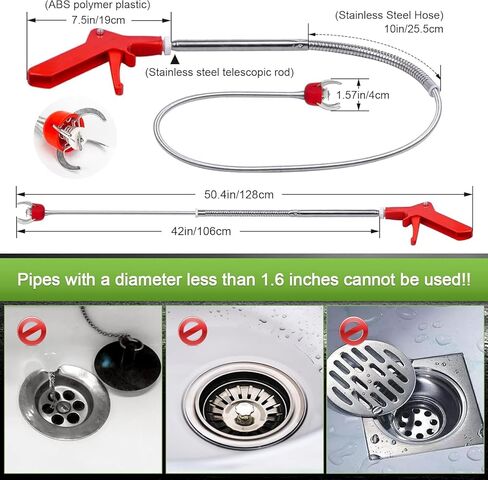 Toilet Snake Drain Clog Remover, 51"Toilet Auger Grabber, Upgraded Snake Drain Tool, Flexible Claw Grabber Pickup Tool with 4 Claws For Picking Up Clogs In Toilet Pipes And Drains, Comes With Gloves in Saudi Arabia