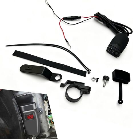 1 SET Motorcycle USB Type C Power Adapter, Fast Phone Tablet with 12V Voltmeter, Plug and Play Dual Port with Waterproof Protective Cover, Universal for 0.75-0.87 Handlebar (Black) in Kuwait