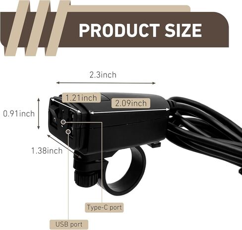 1 SET Motorcycle USB Type C Power Adapter, Fast Phone Tablet with 12V Voltmeter, Plug and Play Dual Port with Waterproof Protective Cover, Universal for 0.75-0.87 Handlebar (Black) in Kuwait