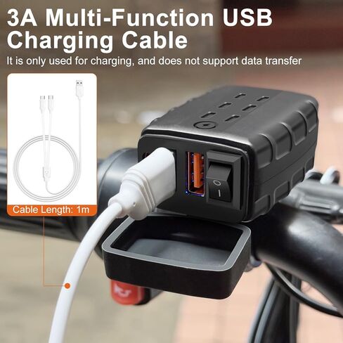 مقبس شاحن سيارة USB للدراجات النارية شحن سريع 2 USB/2.4A+Type C/2.4A مع مفتاح وLED، DC10V-28V مقاوم للماء للدراجات النارية USB مع كابل شحن USB 3A للقارب/التخييم/الشاحنة/القافلة in Kuwait