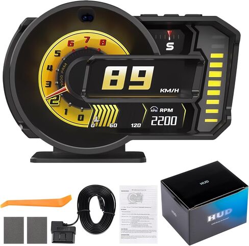 OBD2 Gauge Display with Speed, RPM, Fuel Consumption, Heads Up Display for Cars A590S, OBD+GPS (Reception Only Digital Speedometer with Gesture Control, Auto Light Sensing & Wide Compatibility in Kuwait