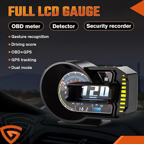 OBD2 Gauge Display with Speed, RPM, Fuel Consumption, Heads Up Display for Cars A590S, OBD+GPS (Reception Only Digital Speedometer with Gesture Control, Auto Light Sensing & Wide Compatibility in Kuwait