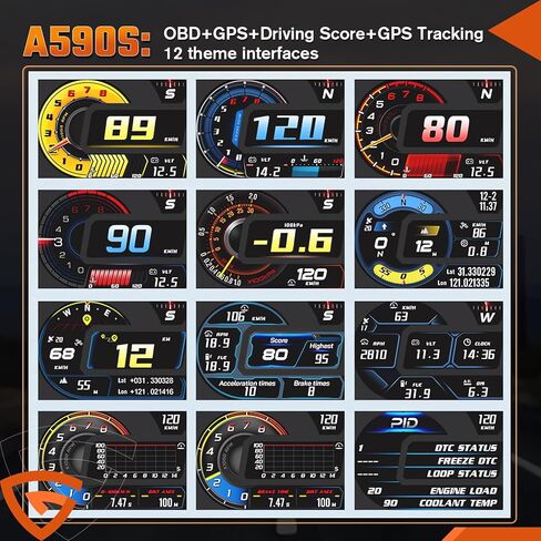 OBD2 Gauge Display with Speed, RPM, Fuel Consumption, Heads Up Display for Cars A590S, OBD+GPS (Reception Only Digital Speedometer with Gesture Control, Auto Light Sensing & Wide Compatibility in Kuwait