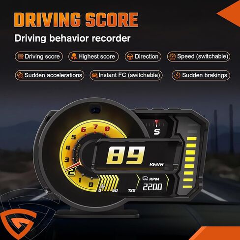 OBD2 Gauge Display with Speed, RPM, Fuel Consumption, Heads Up Display for Cars A590S, OBD+GPS (Reception Only Digital Speedometer with Gesture Control, Auto Light Sensing & Wide Compatibility in Kuwait