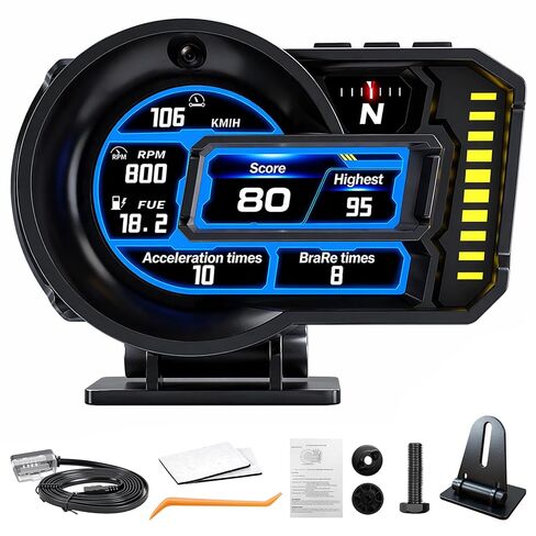 شاشة عرض رأسية للسيارات، عداد سرعة ثنائي النظام obd2 + gps مع درجة القيادة والتحكم في الإيماءات، شاشة عرض مقياس obd2 مع مقياس سرعة الدوران، درجة حرارة الماء، فولت، إنذار للسرعة الزائدة والتعب in Kuwait