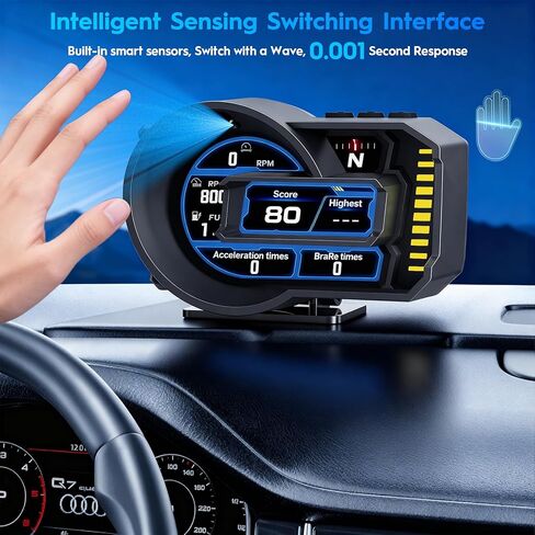 شاشة عرض رأسية للسيارات، عداد سرعة ثنائي النظام obd2 + gps مع درجة القيادة والتحكم في الإيماءات، شاشة عرض مقياس obd2 مع مقياس سرعة الدوران، درجة حرارة الماء، فولت، إنذار للسرعة الزائدة والتعب in Kuwait