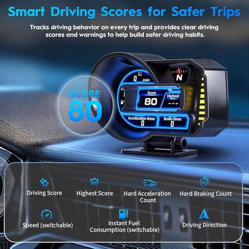 شاشة عرض رأسية للسيارات، عداد سرعة ثنائي النظام obd2 + gps مع درجة القيادة والتحكم في الإيماءات، شاشة عرض مقياس obd2 مع مقياس سرعة الدوران، درجة حرارة الماء، فولت، إنذار للسرعة الزائدة والتعب in Kuwait