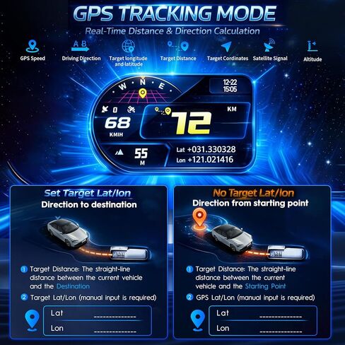 شاشة عرض رأسية للسيارات، عداد سرعة ثنائي النظام obd2 + gps مع درجة القيادة والتحكم في الإيماءات، شاشة عرض مقياس obd2 مع مقياس سرعة الدوران، درجة حرارة الماء، فولت، إنذار للسرعة الزائدة والتعب in Kuwait