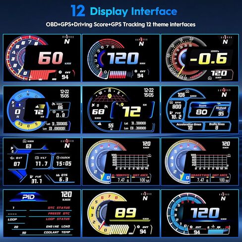 شاشة عرض رأسية للسيارات، عداد سرعة ثنائي النظام obd2 + gps مع درجة القيادة والتحكم في الإيماءات، شاشة عرض مقياس obd2 مع مقياس سرعة الدوران، درجة حرارة الماء، فولت، إنذار للسرعة الزائدة والتعب in Kuwait
