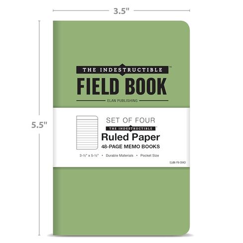 Elan Publishing Company The Indestructible, Waterproof, Tearproof, Weatherproof Field Notebook - 3.5"x5.5" - Green - Lined Memo Book - Pack of 4 in Kuwait