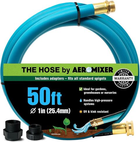 Aeromixer THE HOSE - خرطوم حديقة 1 بوصة بطول 50 قدمًا مع مجموعة محول لـ 3/4 حنفية، خراطيم حديقة تجارية بدون ربط، خراطيم مياه صناعية شديدة التحمل للأماكن الخارجية، أداة سقي عالية الضغط 650 رطل لكل بوصة مربعة in Kuwait